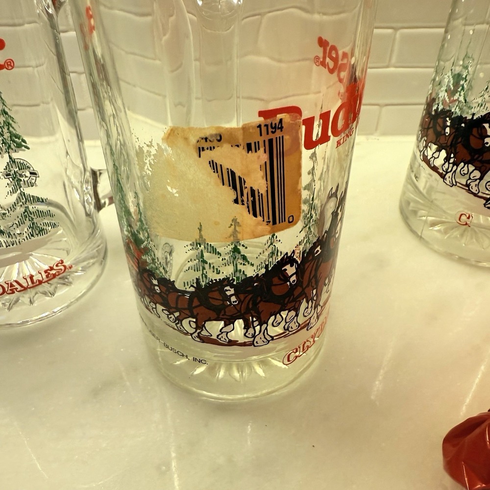 Vtg 1989 Anheuser Busch Budweiser Clydesdales Beer Mugs 4pc 12oz Holiday Stein - Picture 7 of 10